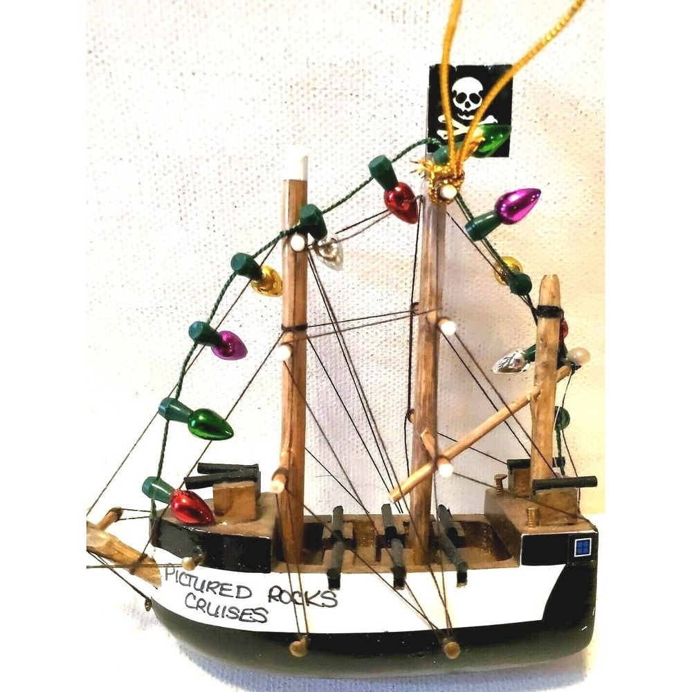 Cape Shore Wood Pirate Ship Ornament Pictured Rocks Cruises Michigan Souvenir